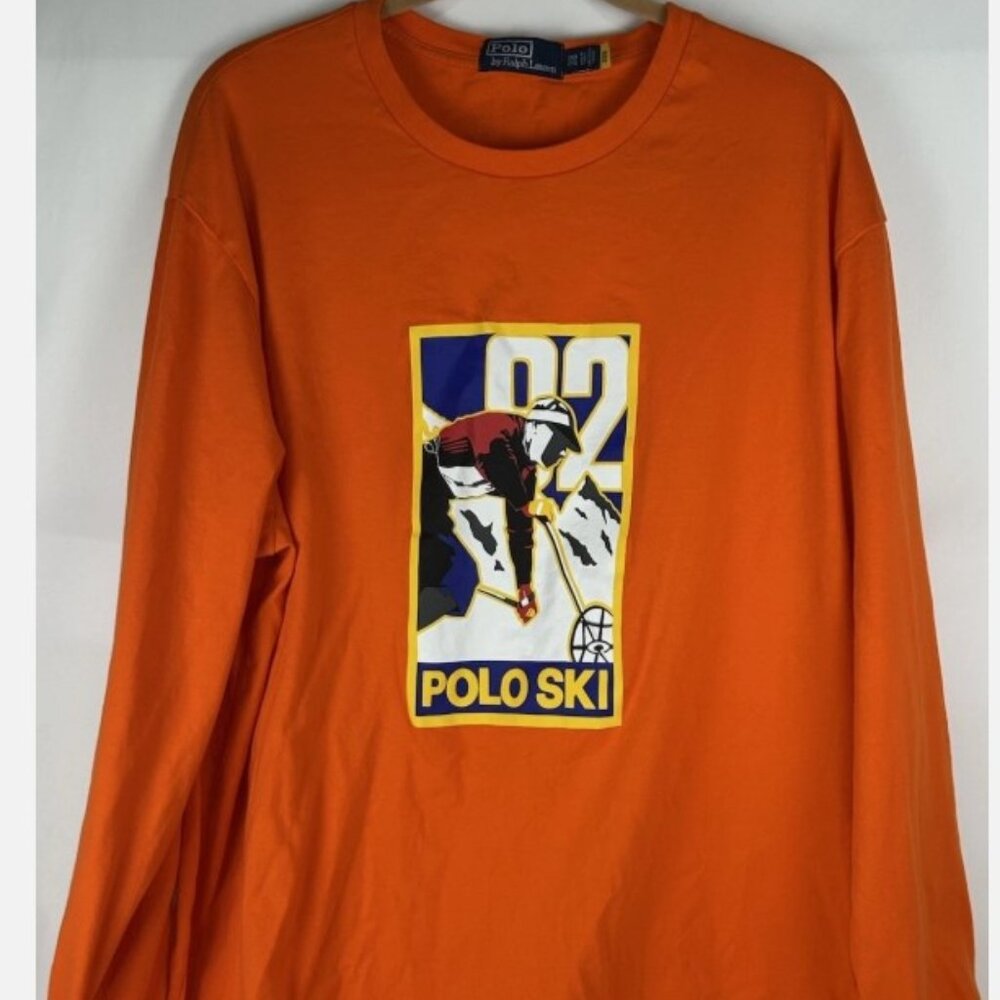 Polo Ski 92 Ralph Lauren Orange Long Sleeve TShirt Mens 2XB Graphic Pullover